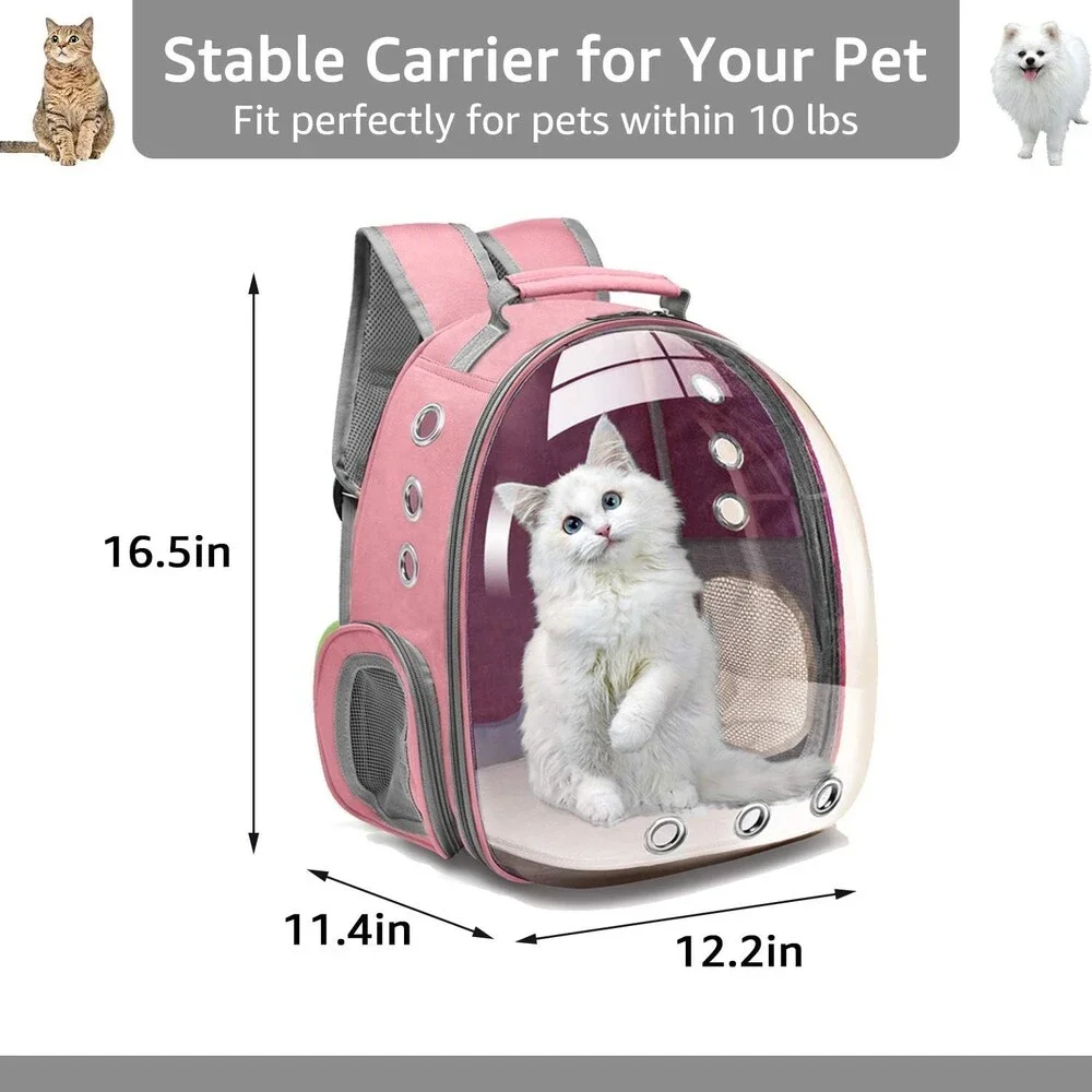 Henkelion Small Cat or Dog Backpack Carrier Bubble Capsule Airline Approved Pink